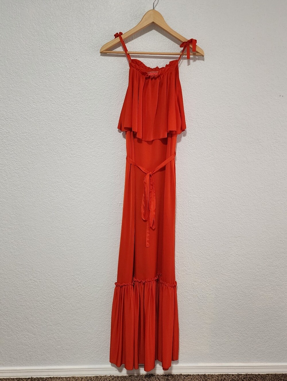 Free People Coco Ruffle Tie Waist Maxi Dress Deep Orange Small Resortwear